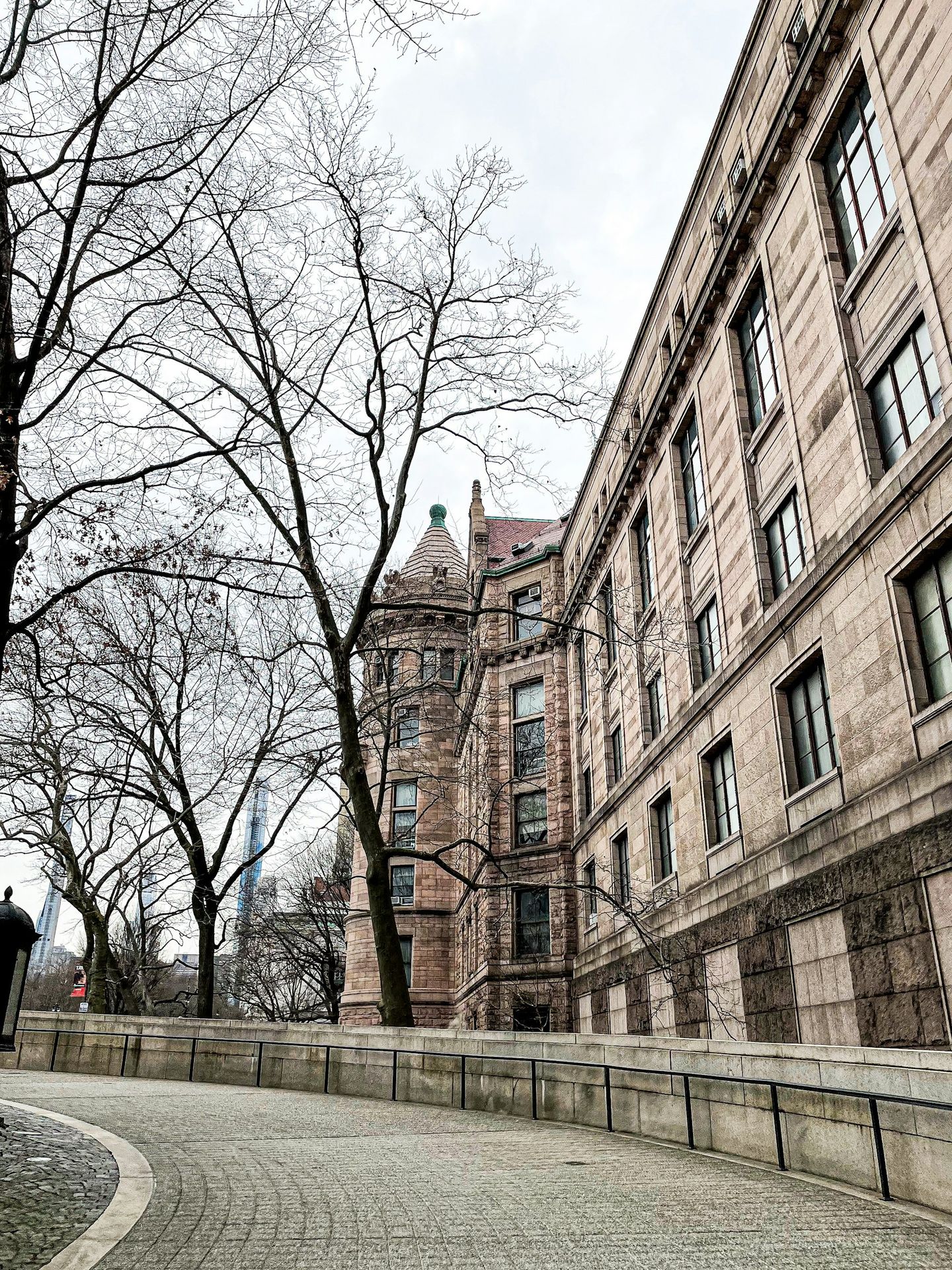 brown concrete building near bare trees during daytime